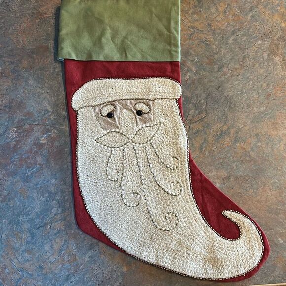 Pottery Barn Crewel Santa Face Christmas Stocking - Picture 1 of 8